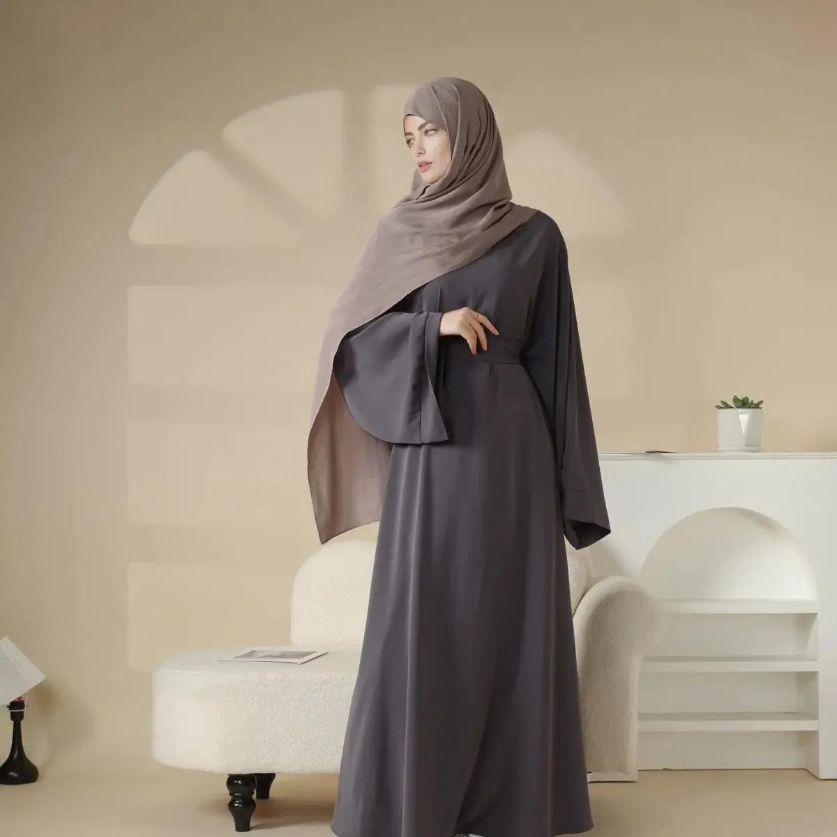 MA036 Elegant Solid Color Muslim Abaya