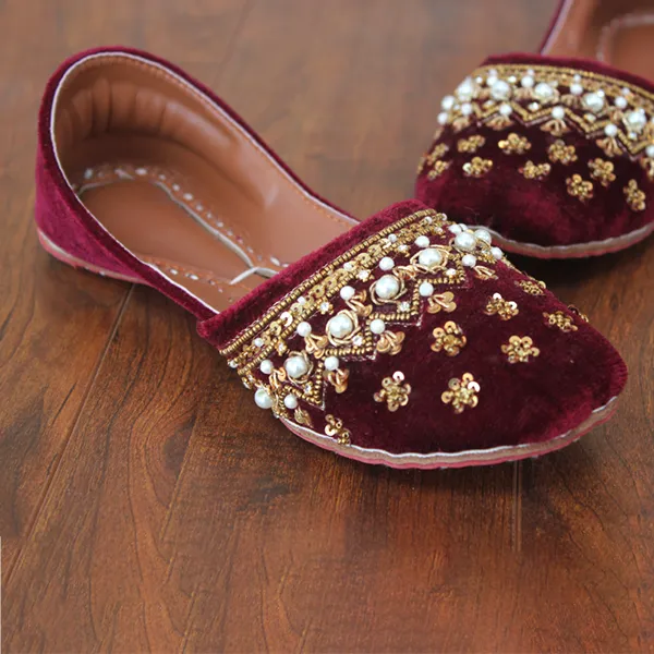 Maroon Fancy Velvet Khussa for women