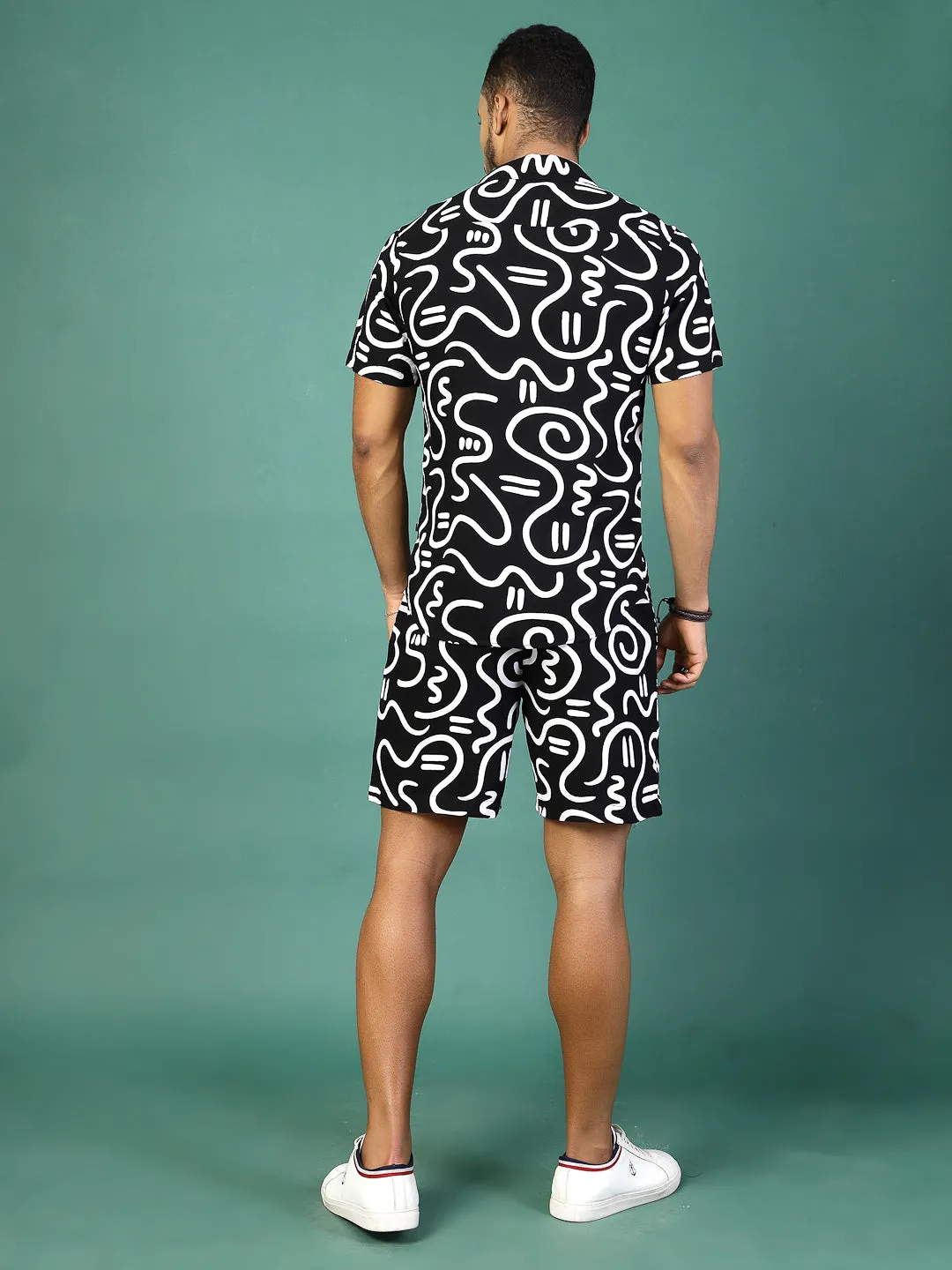 Men Abstract Printed Rayon Co-ords