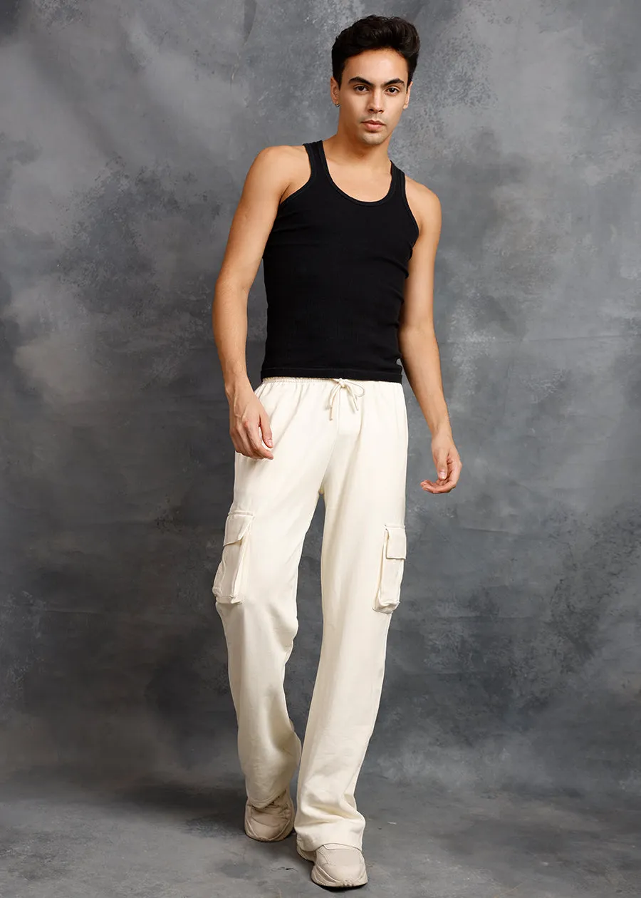 Men Premium Terry Cargo Pants - Off White