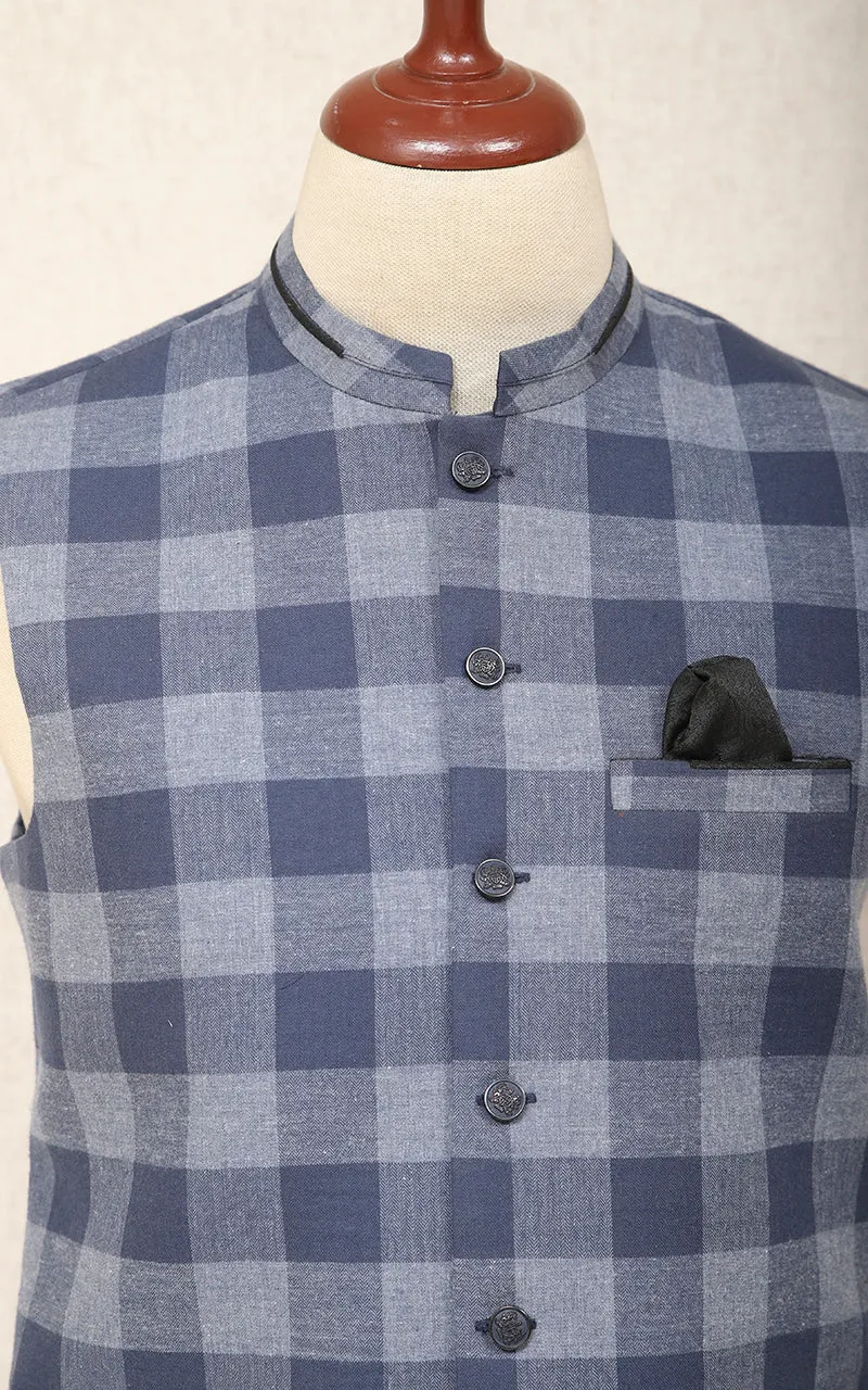 Men Premium Waistcoat Blue Check