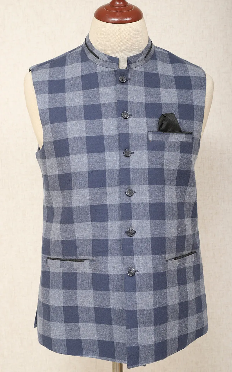 Men Premium Waistcoat Blue Check