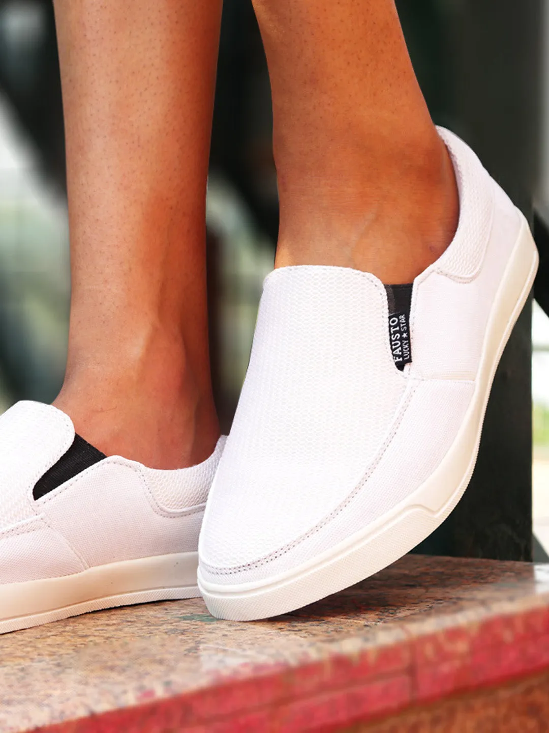 Men White Casual Canvas Slip-On Loafers