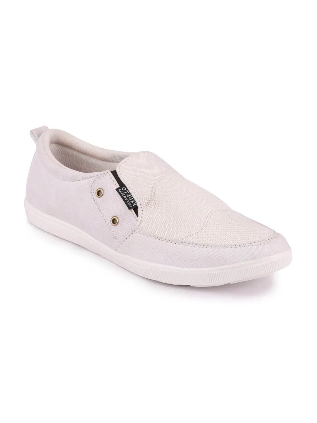 Men White Casual Canvas Slip-On Loafers