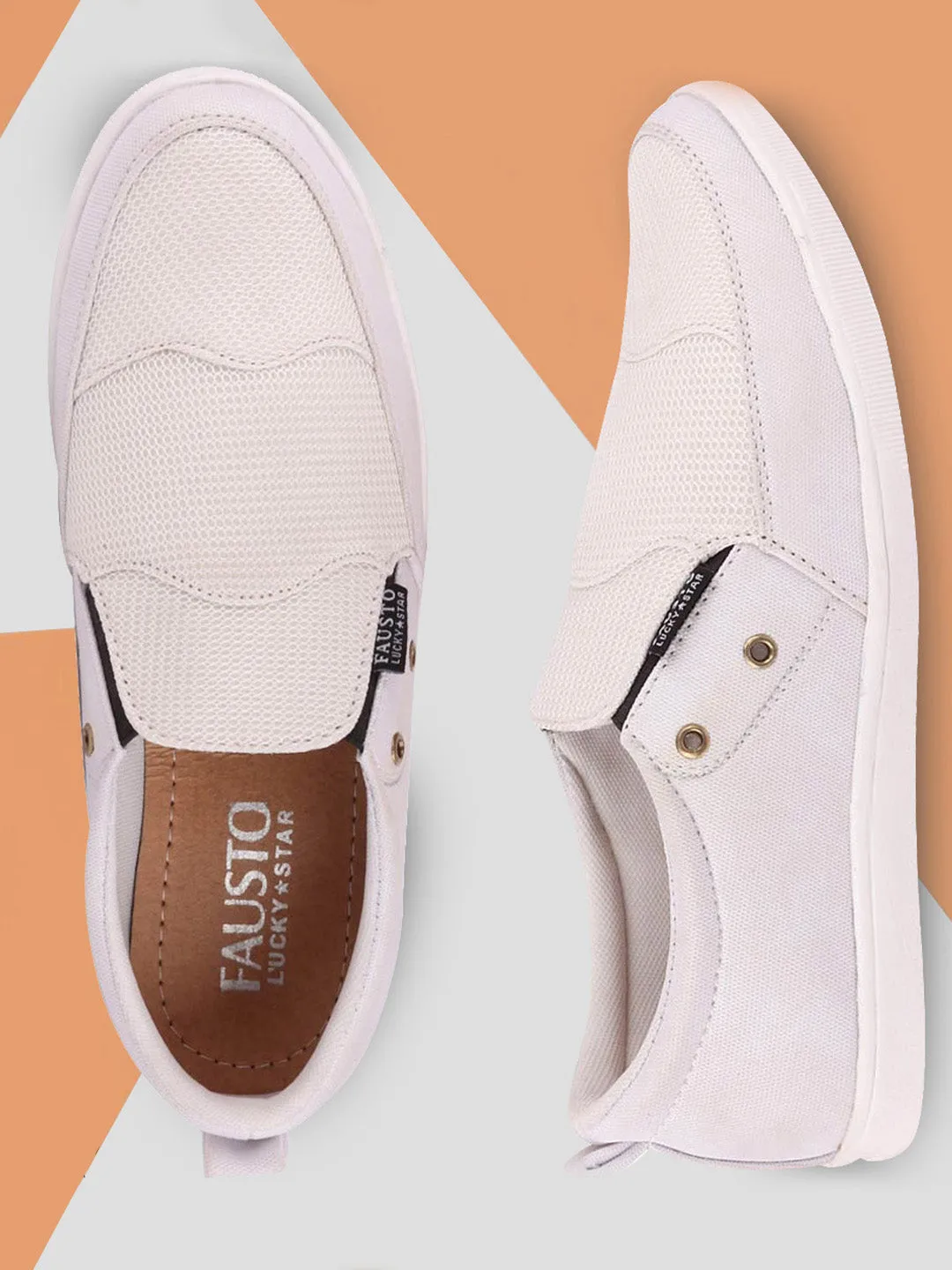 Men White Casual Canvas Slip-On Loafers