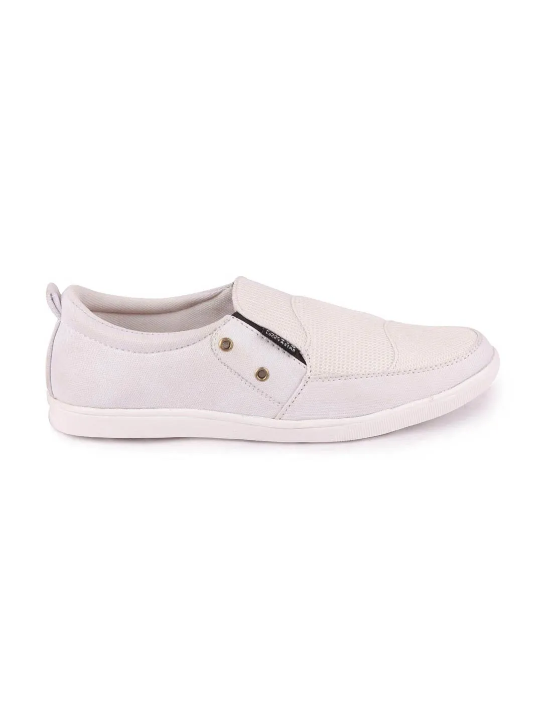 Men White Casual Canvas Slip-On Loafers