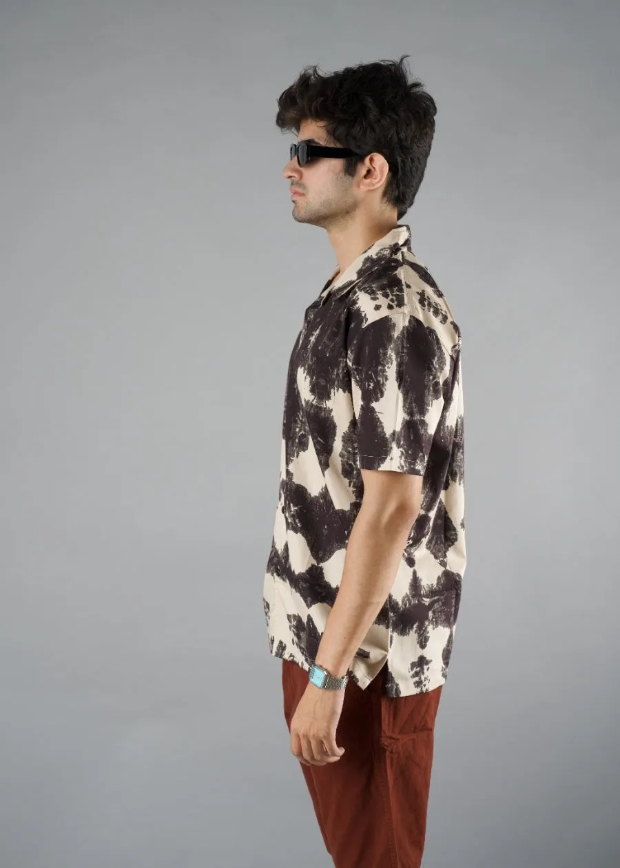 Mens Cuban Collar Printed Casual Shirt