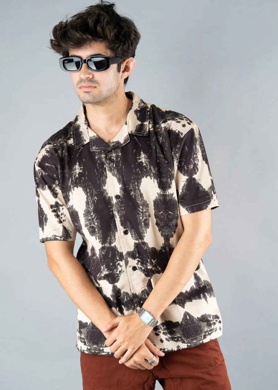 Mens Cuban Collar Printed Casual Shirt