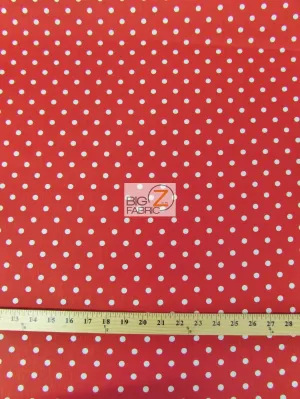 Poly Cotton Printed Fabric Small Polka Dots / Red/White Dots / Sold By The Yard