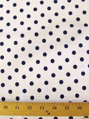 Poly Cotton Printed Fabric Small Polka Dots / White/Dark Royal Dots / Sold By The Yard