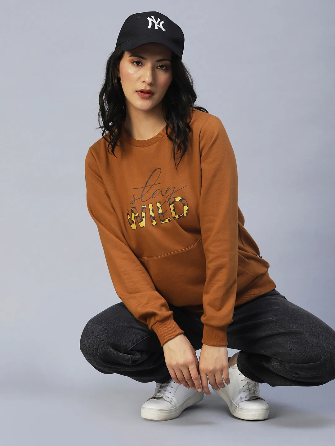 Printed Round Neck Fleece Sweatshirt