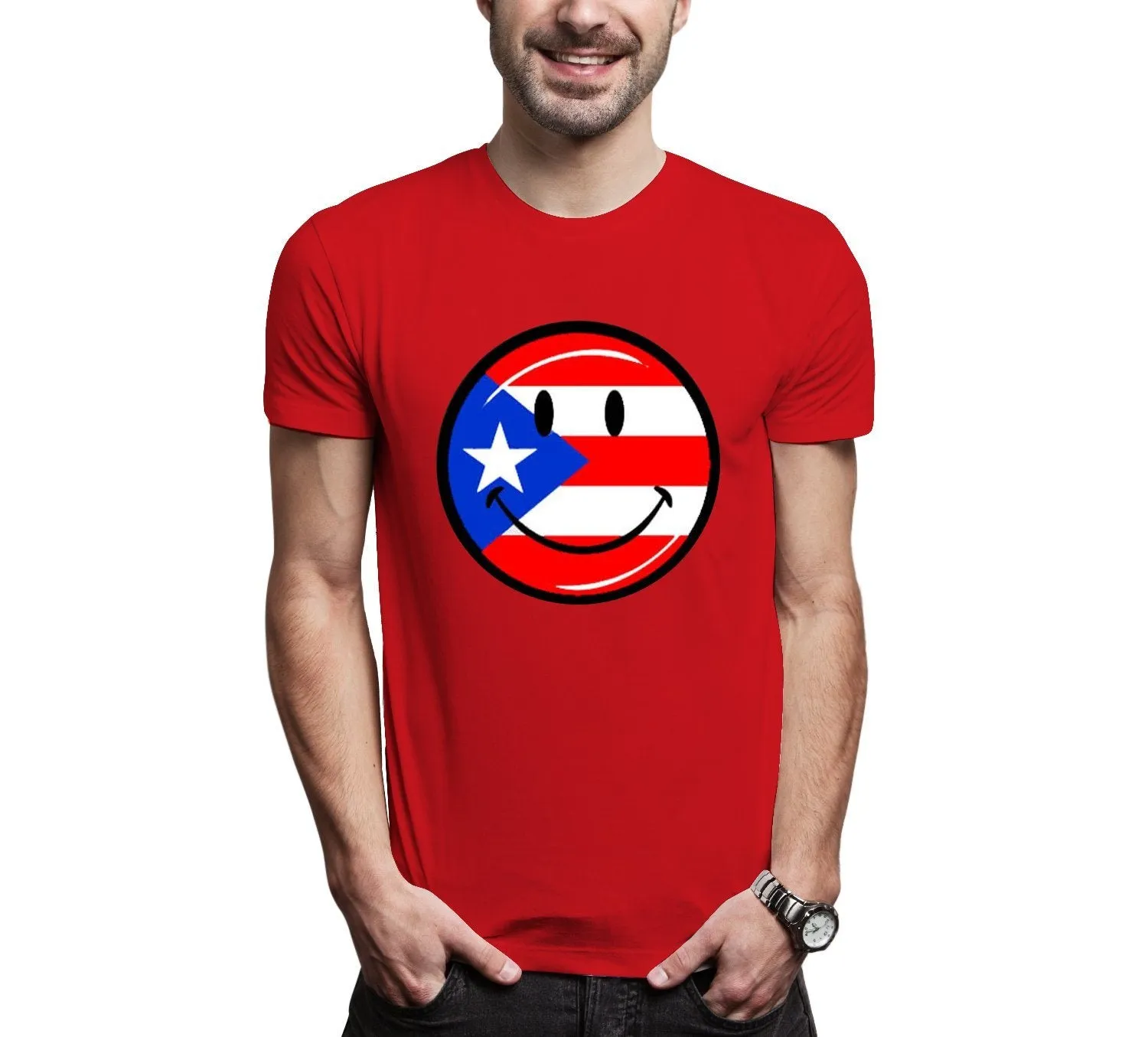 Puerto Rico Smiley Face Cotton Men Tee