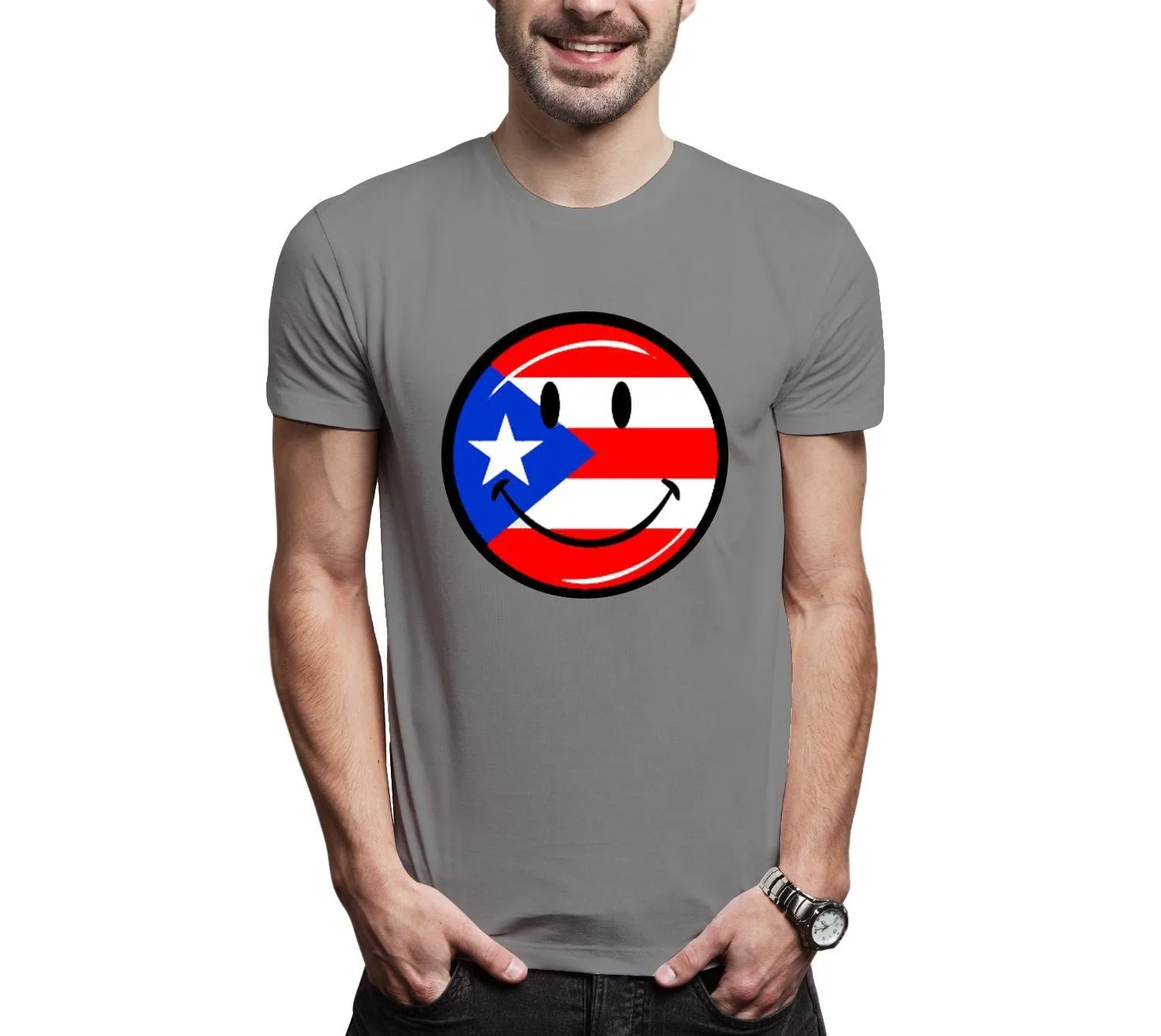 Puerto Rico Smiley Face Cotton Men Tee