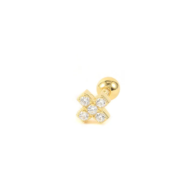 Silver Cross Crystal Stud Earrings For Women