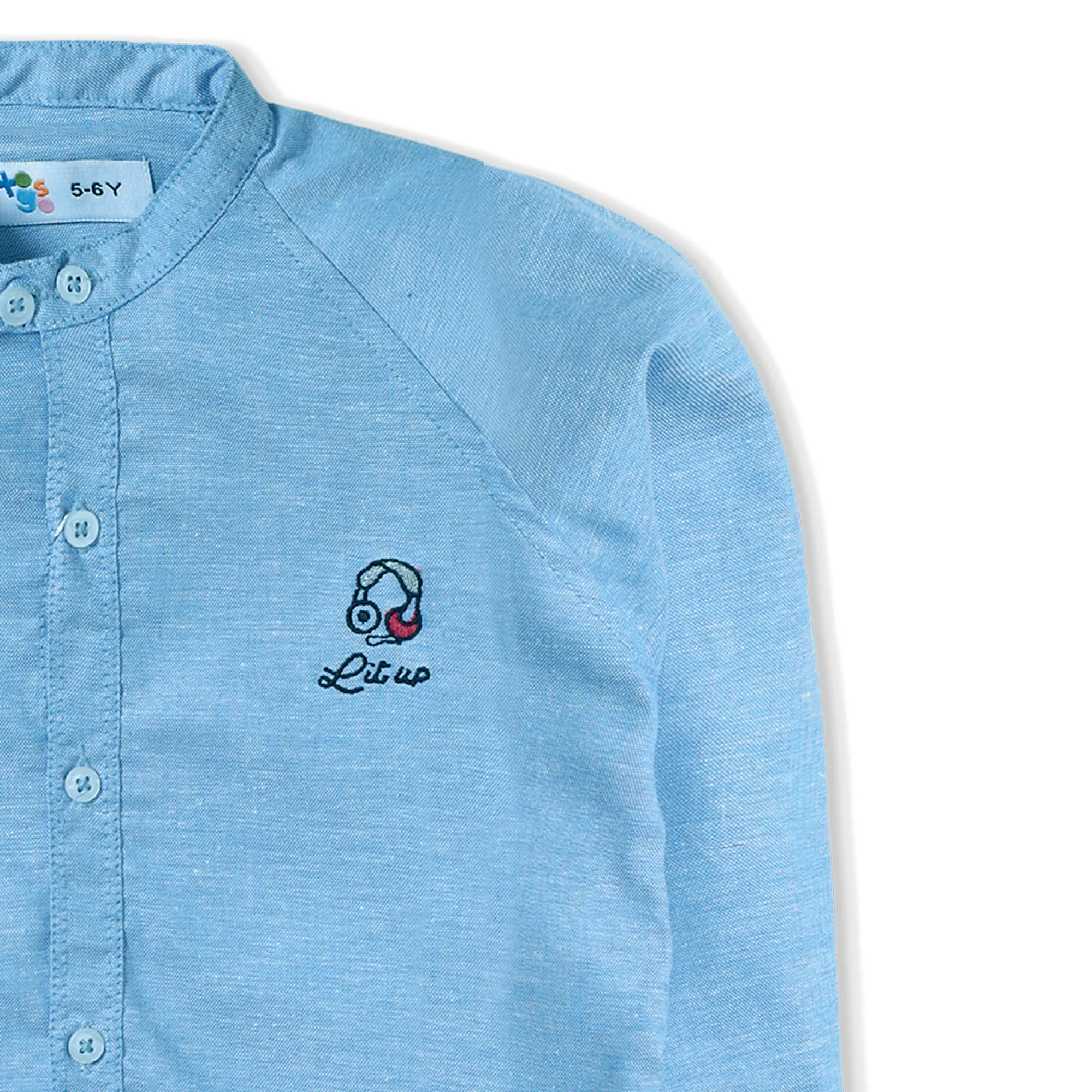 Sky Blue Band Collar Casual Shirt