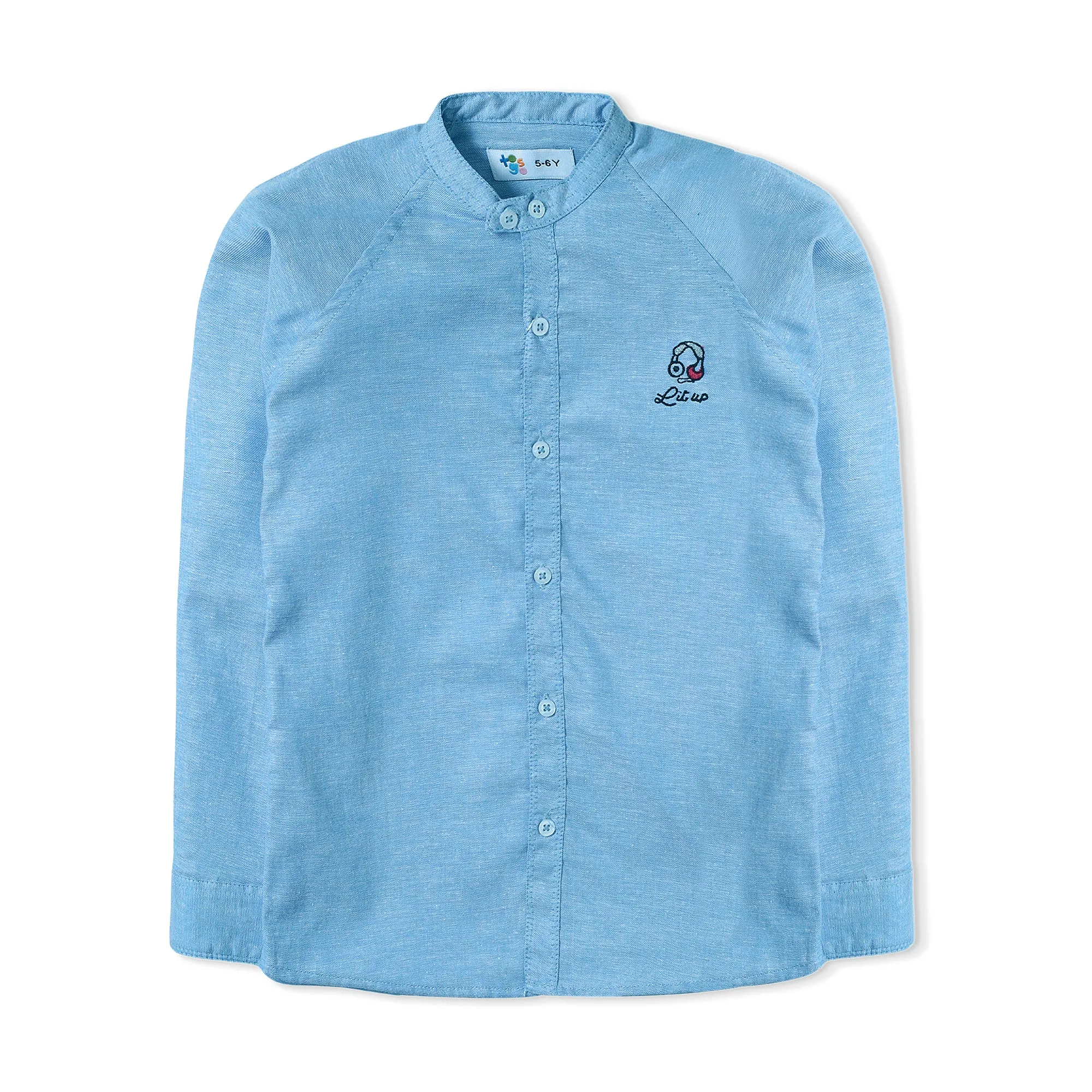 Sky Blue Band Collar Casual Shirt