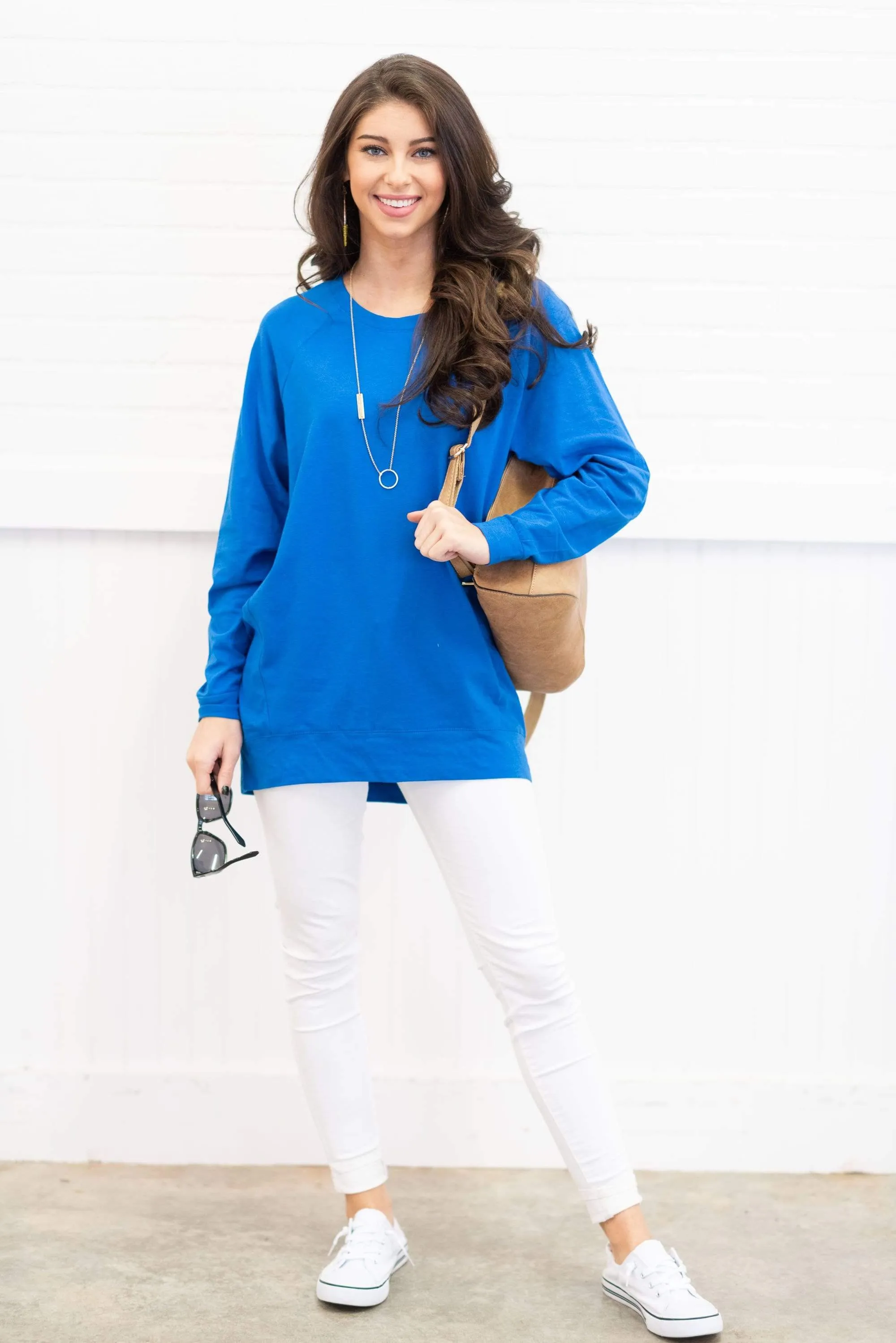 Slouchy Dolman Cobalt Blue Long Sleeve Tunic