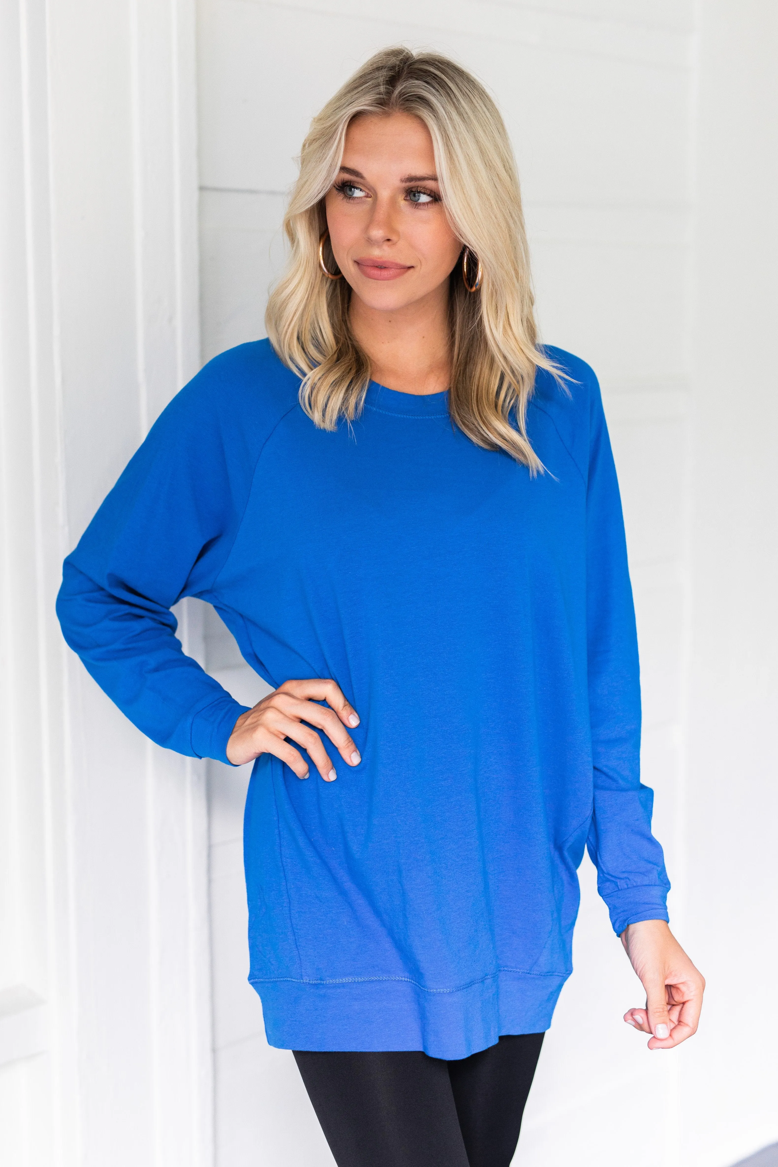 Slouchy Dolman Cobalt Blue Long Sleeve Tunic