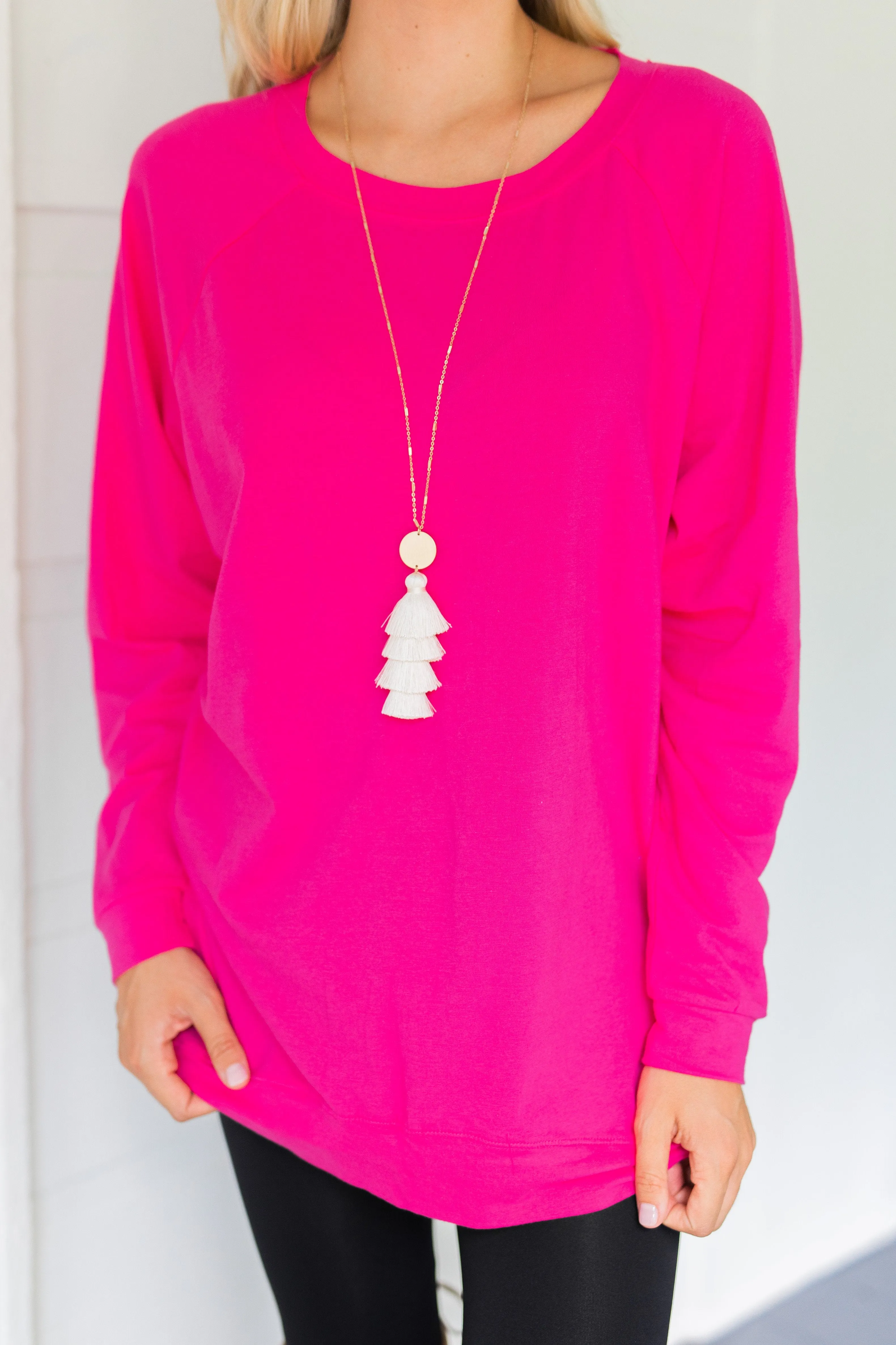 Slouchy Dolman Fuchsia Pink Long Sleeve Tunic