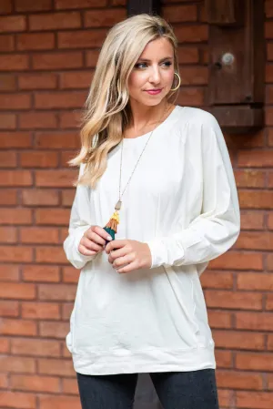 Slouchy Dolman Ivory White Long Sleeve Tunic