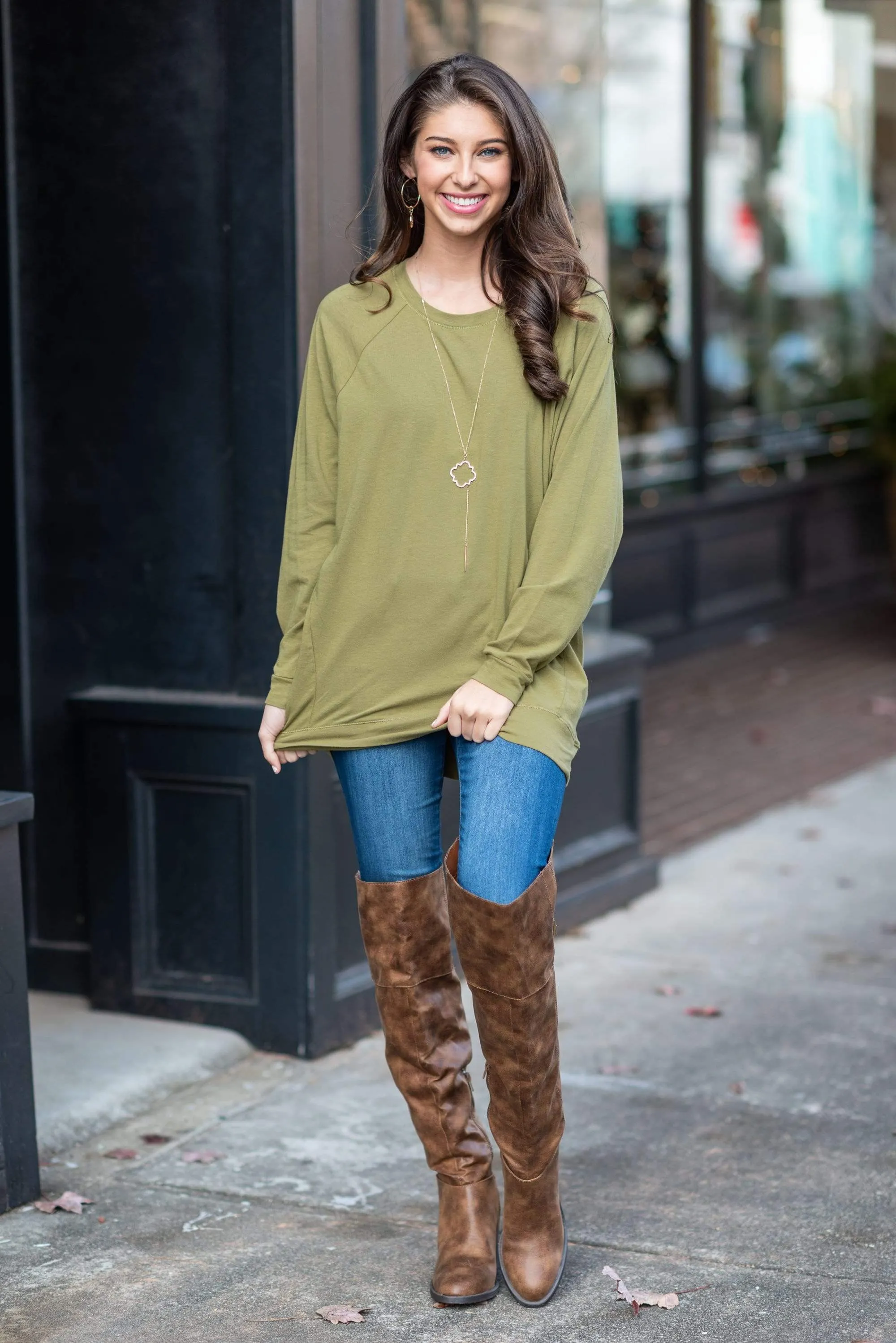 Slouchy Dolman Olive Green Long Sleeve Tunic