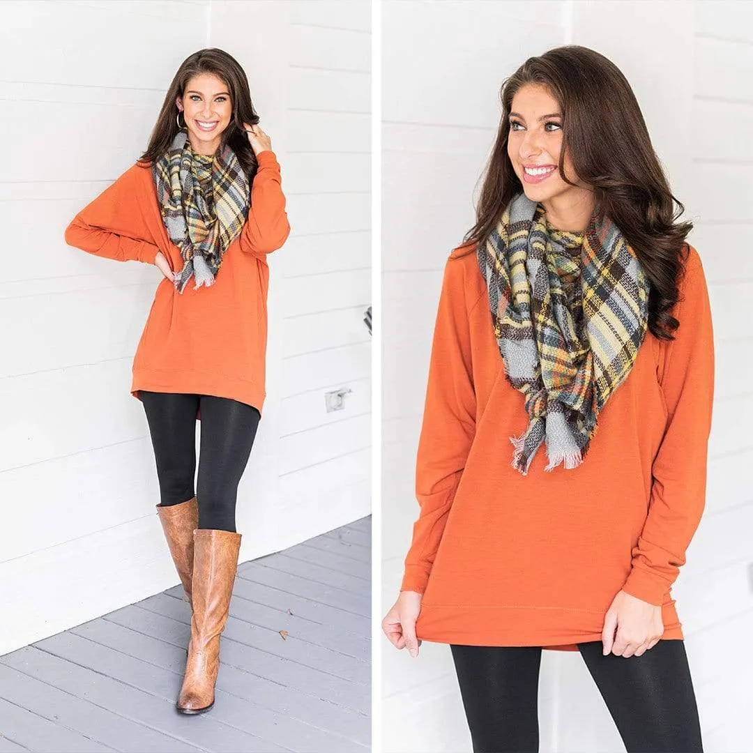 Slouchy Dolman Rust Orange Long Sleeve Tunic