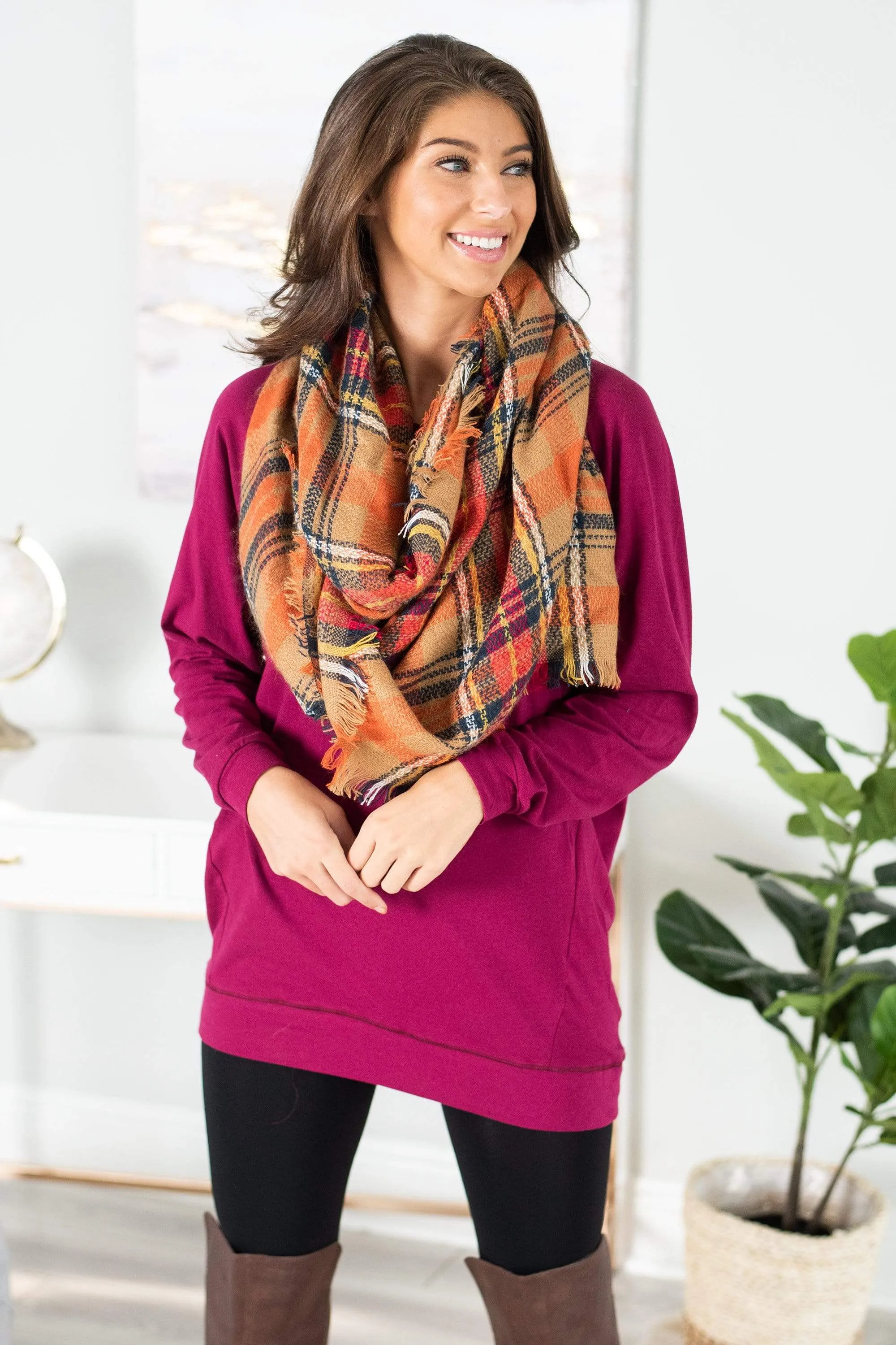 Slouchy Dolman Wine Red Long Sleeve Tunic