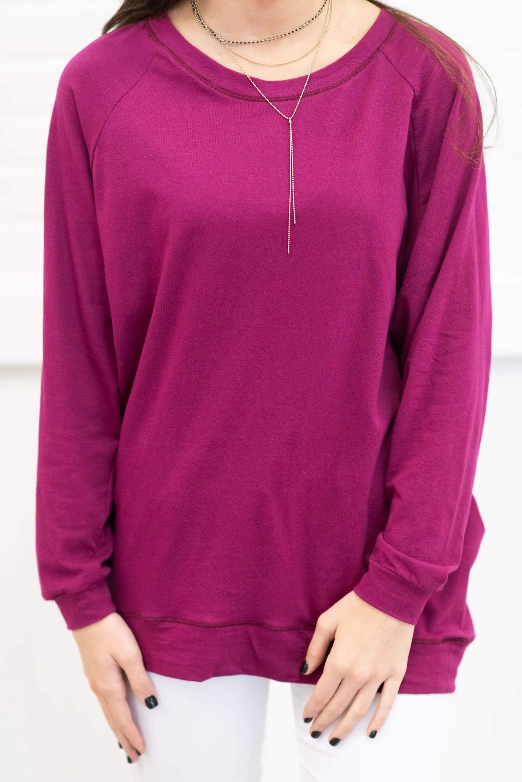 Slouchy Dolman Wine Red Long Sleeve Tunic