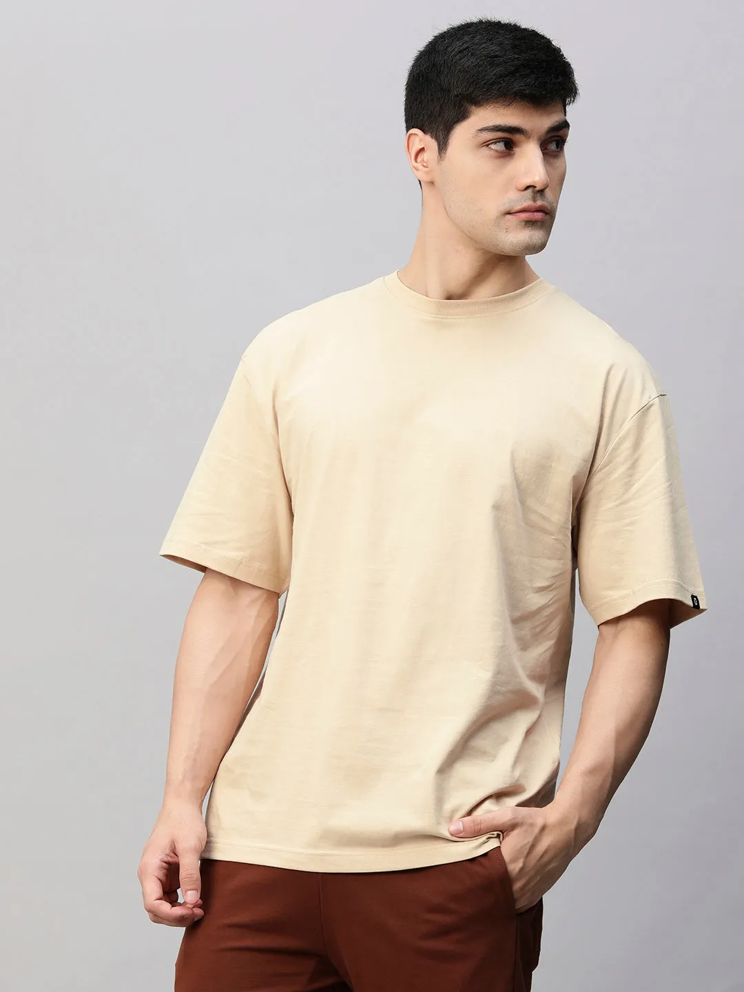 Solid Men Oversized T-Shirt - Beige