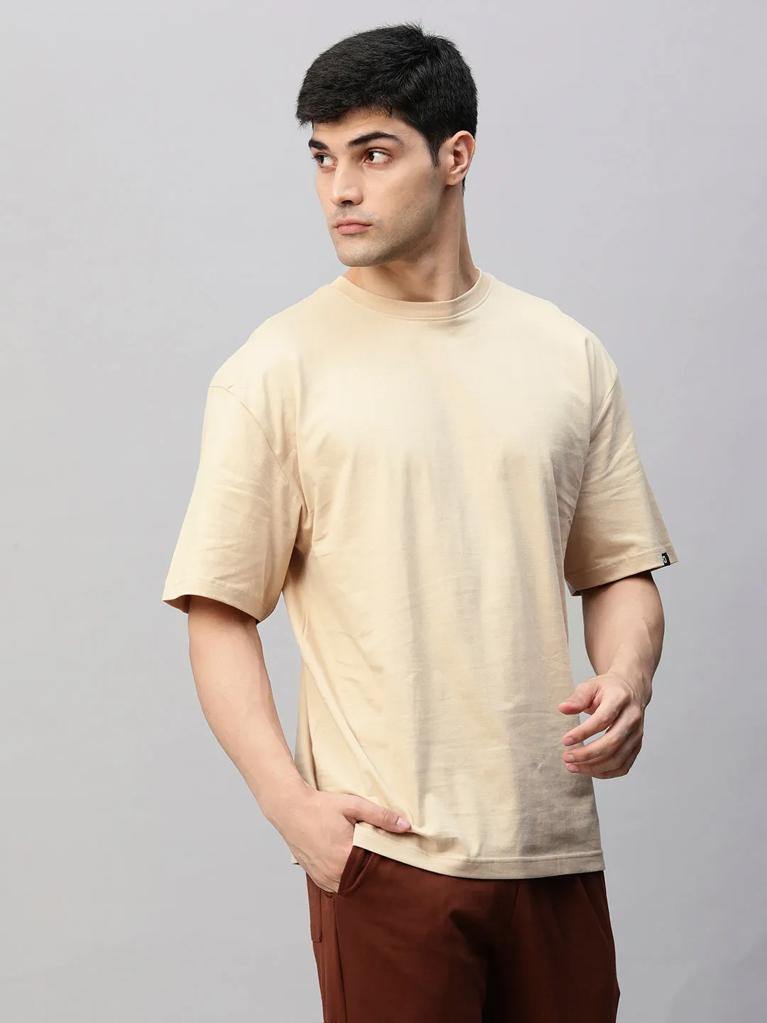 Solid Men Oversized T-Shirt - Beige