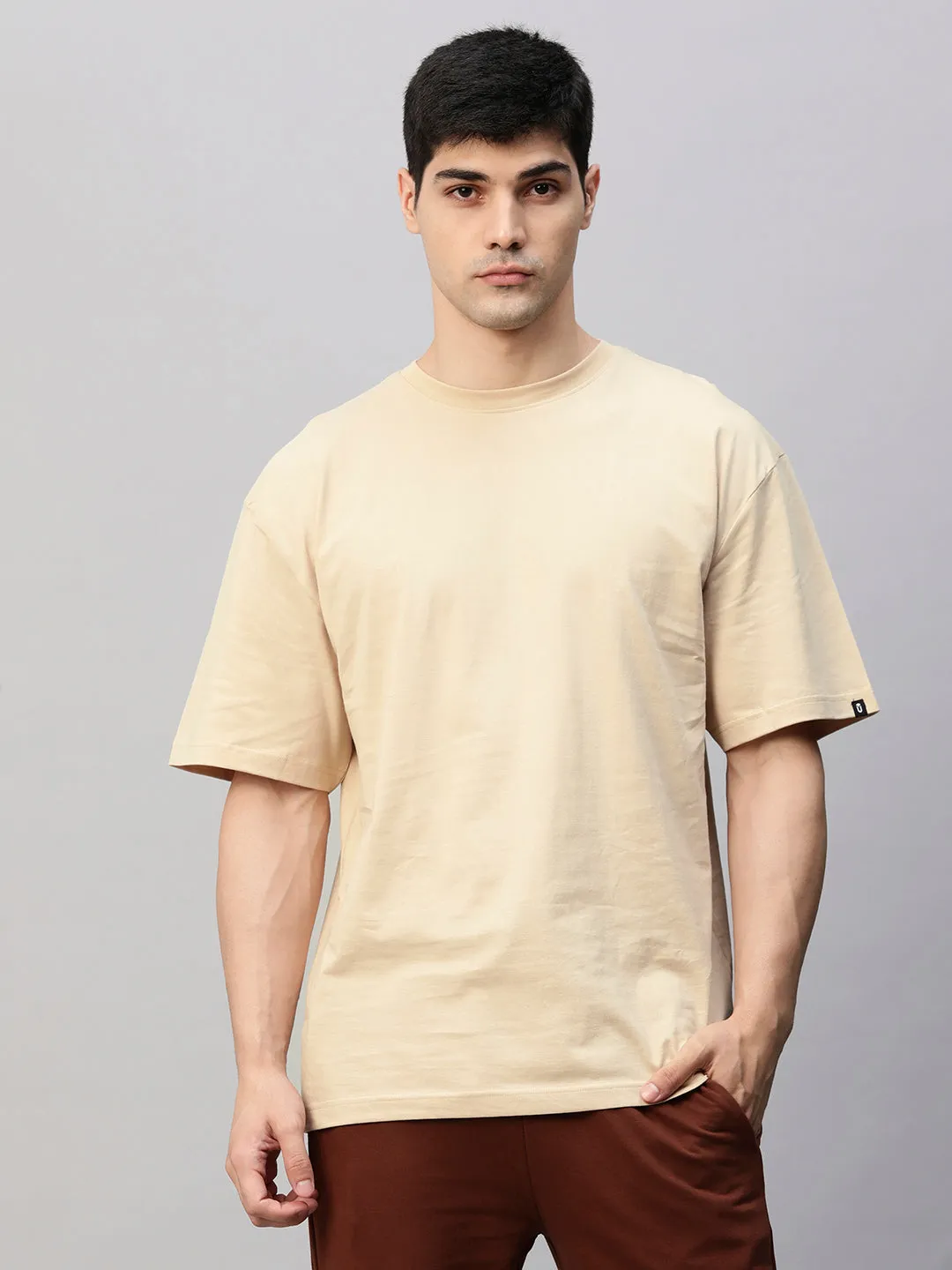 Solid Men Oversized T-Shirt - Beige