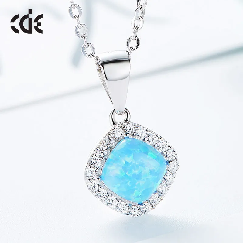 Sterling silver elegant rhombus shape opal necklace