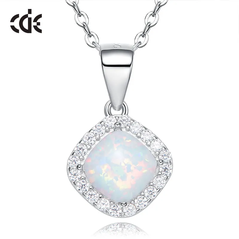 Sterling silver elegant rhombus shape opal necklace