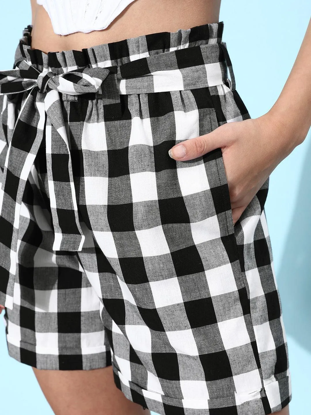 Style Quotient Women Black Checked Shorts