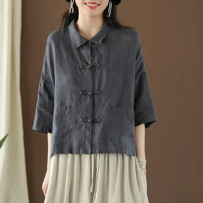 Summer Retro Linen Loose Women Blouse