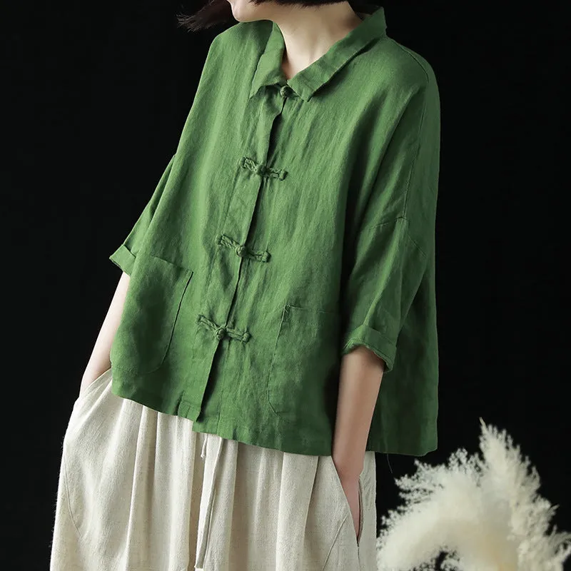 Summer Retro Linen Loose Women Blouse