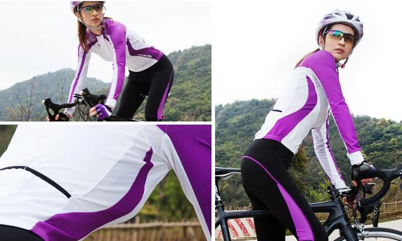 White Purple Women Long Sleeve Cycling Jersey