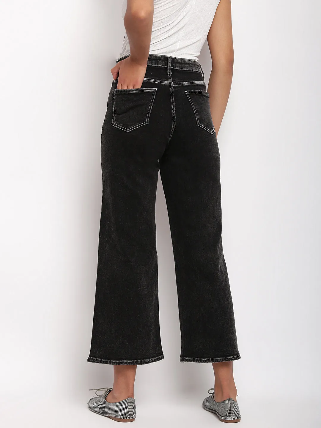 Women Black High Waist Flared Denim Jeans