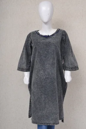 Women Denim Kurta with Wash effect Black