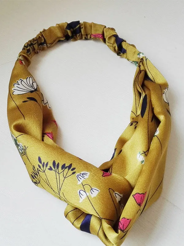 Women Elastic Flower Printed Headband Hair Band