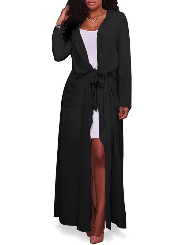 Women Solid Color Long Sleeve Maxi Cardigan